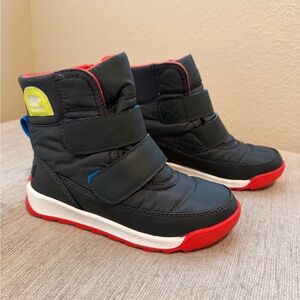 Sorel Kids Black Winter Boots with Red Soles